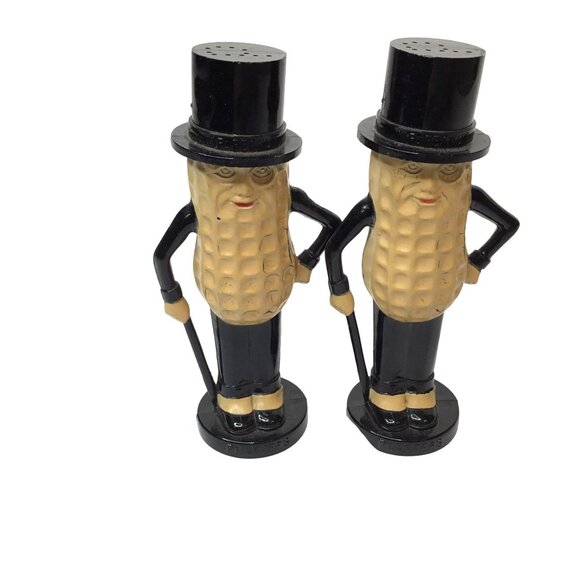 VTG MR PEANUT Planters Salt & Pepper Shakers Plastic Top Hat Mascot Retro 4" USA - Picture 3 of 5